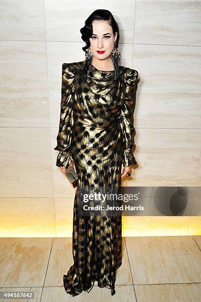 Dita Von Teese attends Flaunt Magazine and Luisaviaroma celebrate the contributors' launch of the CALIFUK issue at Milk Studios on October 24, 2015...