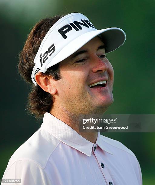 Bubba Watson smiles during the pro-am round prior to the Memorial Tournament presented by Nationwide Insurance at Muirfield Village Golf Club on May...