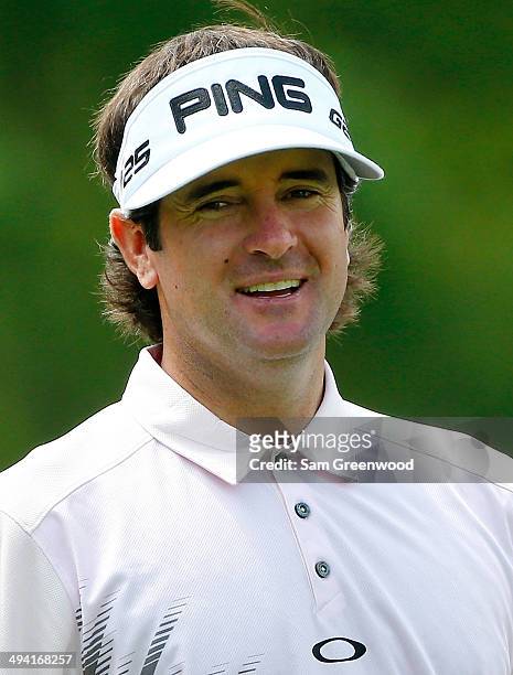 Bubba Watson smiles during the pro-am round prior to the Memorial Tournament presented by Nationwide Insurance at Muirfield Village Golf Club on May...