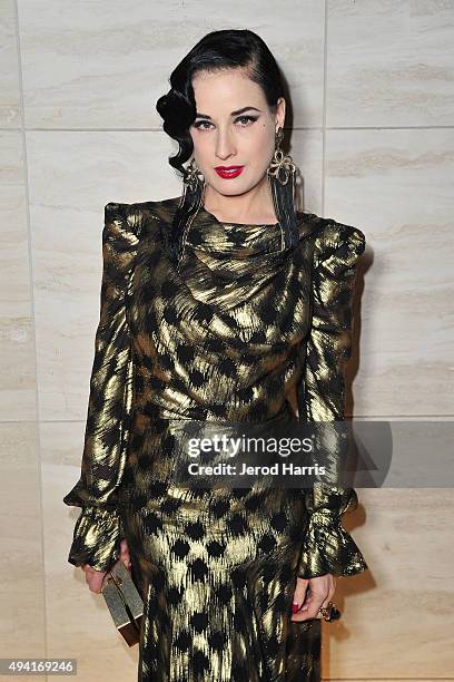 Dita Von Teese attends Flaunt Magazine and Luisaviaroma celebrate the contributors' launch of the CALIFUK issue at Milk Studios on October 24, 2015...