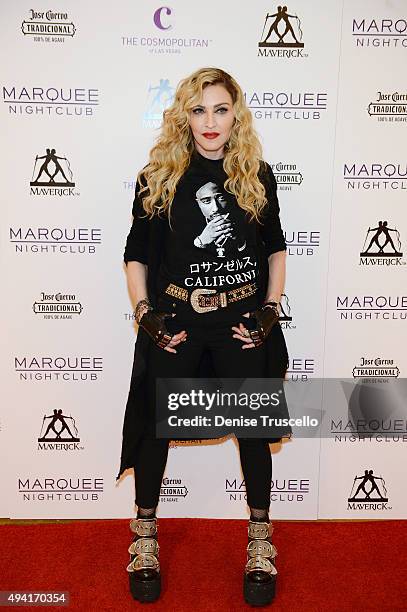 Singer Madonna arrives at the Marquee Nightclub at The Cosmopolitan of Las Vegas to host an after party for her Rebel Heart Tour concert stop on...