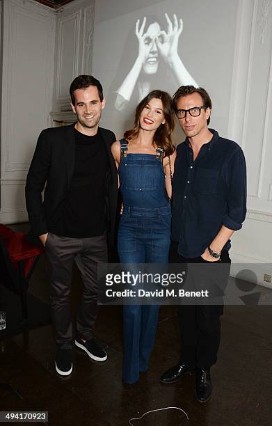 Jens Grede, Hanneli Mustaparta and Erik Torstensson attend the FRAME Denim dinner hosted by Hanneli Mustaparta at Il Bottaccio on May 28, 2014 in...
