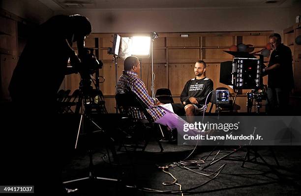 Tony Parker of the San Antonio Spurs sits down with Ahmad Rashad for a One on One exclusive interview for the NBA during Western Conference Finals of...