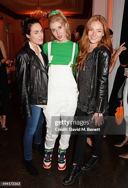 Tallulah Harlech, Paula Goldstein and Clara Paget attend the FRAME Denim dinner hosted by Hanneli Mustaparta at Il Bottaccio on May 28, 2014 in...