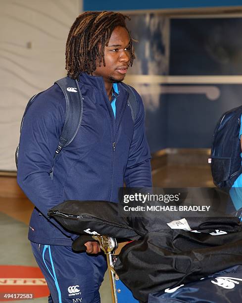 Marland Yarde from the English rugby team arrives at the Auckland International Airport in Auckland on May 29, 2014. The England Rugby team are in...