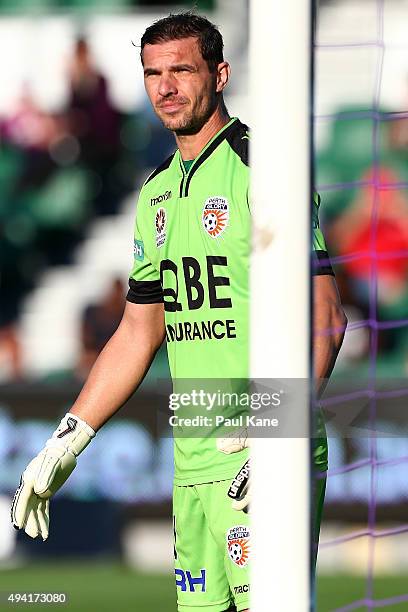 Ante Covic of the Glory waits for a corner kick during the round three A-League match between Perth Glory and Adelaide United at nib Stadium on...