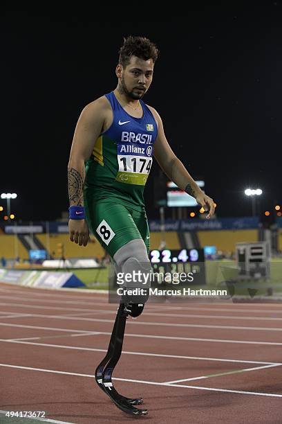 Alan Oliveira Cardoso Oliveiraof Brazil after the T44, 200m Semifinal at Suhaim Bin Hamad Stadium on October 24, 2015 in Doha, Qatar.