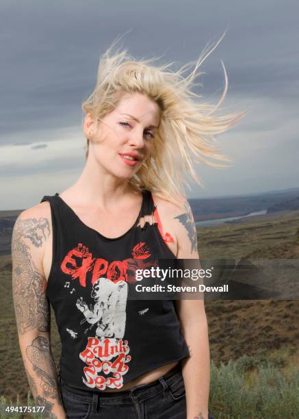 Brody Dalle poses for a portrait backstage on day 3 of Sasquatch! Music Festival at the Gorge Amphitheater on May 25, 2014 in George, United States.