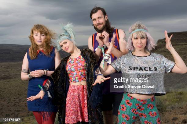 Bree McKenna, Emily Nokes, Eric Randall and Lelah Maupin of Tacocat pose for a portrait backstage on day 3 of Sasquatch! Music Festival at the Gorge...