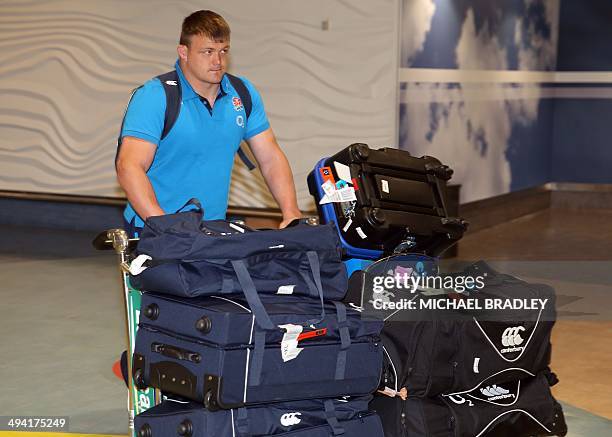 David Wilson from the English rugby team arrives at the Auckland International Airport in Auckland on May 29, 2014. The England Rugby team are in New...