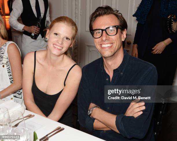 Lara Stone and Erik Torstensson attend the FRAME Denim dinner hosted by Hanneli Mustaparta at Il Bottaccio on May 28, 2014 in London, England.