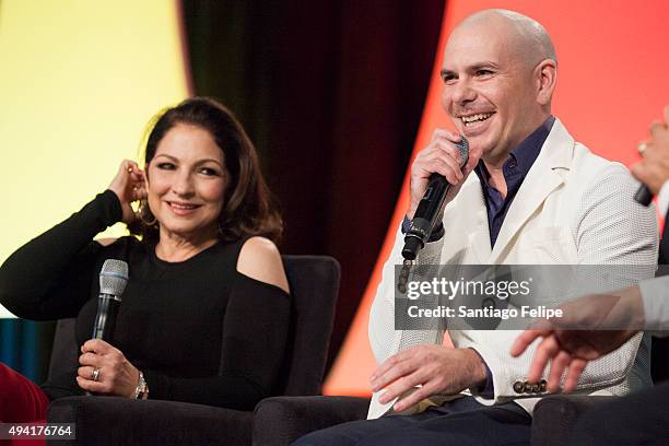 Gloria Estefan and Pitbull attend the 4th Annual People En Espanol Festival at Jacob Javits Center on October 17, 2015 in New York City.