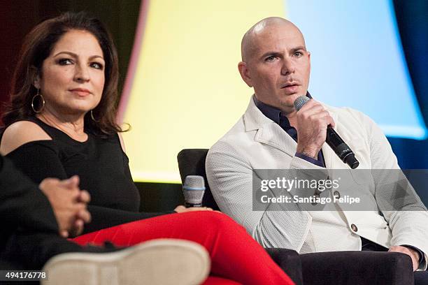 Gloria Estefan and Pitbull attend the 4th Annual People En Espanol Festival at Jacob Javits Center on October 17, 2015 in New York City.