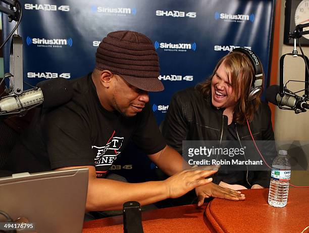 Caleb Johnson visits 'Sway in the Morning' with Sway Calloway on Eminem's Shade 45 at SiriusXM Studios on May 28, 2014 in New York City.