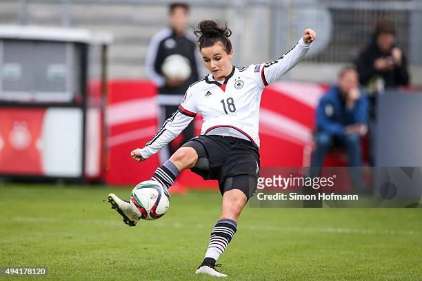 Lina Magull of Germany scores her team's fifth goal during the UEFA Women's Euro 2017 Qualifier match between Germany and Turkey at Hardtwaldstadion...