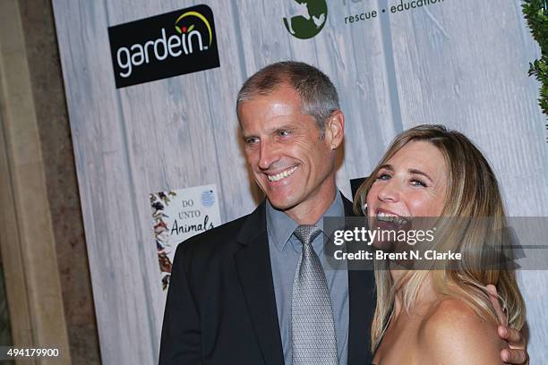 Author/president and co-founder of Farm Sanctuary Gene Baur and Suzanne Pender attend the 2015 Farm Sanctuary Gala held at The Plaza Hotel on October...