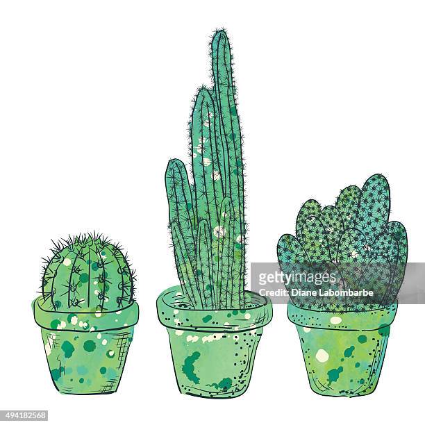 手描きの水彩サボテン - watercolor cactus点のイラスト素材／クリップアート素材／マンガ素材／アイコン素材