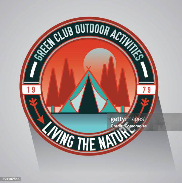 stockillustraties, clipart, cartoons en iconen met outdoor camp icon badge - girl guides badges