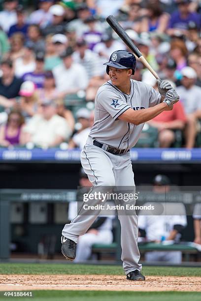 Will Venable of the San Diego Padres bats against the Colorado Rockies at Coors Field on May 18, 2014 in Denver, Colorado. The Rockies defeated the...