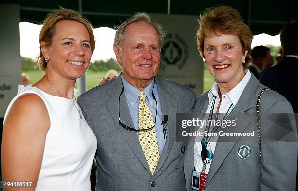 Annika Sorenstam poses with Jack and Barbara Nicklaus following the memorial induction ceremony prior to the Memorial Tournament presented by...