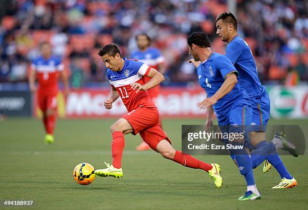 Alejandro Bedoya of the United States in action against Azerbaijan during their match at Candlestick Park on May 27, 2014 in San Francisco,...