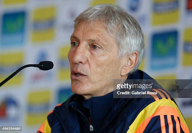 José Néstor Pekerman coach of Colombia speaks during a press conference at Sofitel Cardales on May 28, 2014 in Buenos Aires, Argentina.