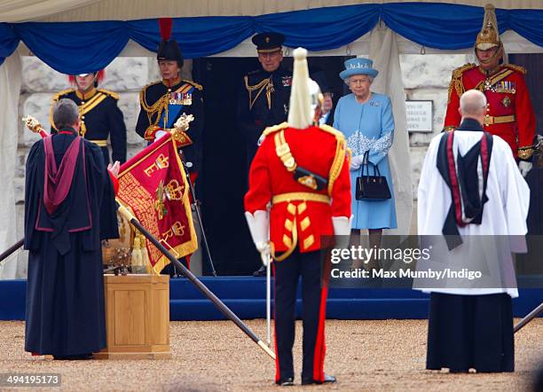 Princess Anne, The Princess Royal and Prince Philip, Duke of Edinburgh look on as Queen Elizabeth II present new Standards to the Household Cavalry...