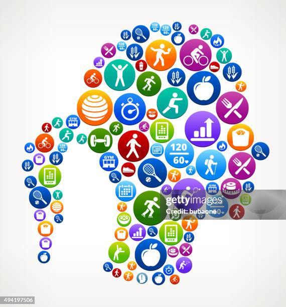 female head fitness and diet vector button pattern - face profile stock illustrations