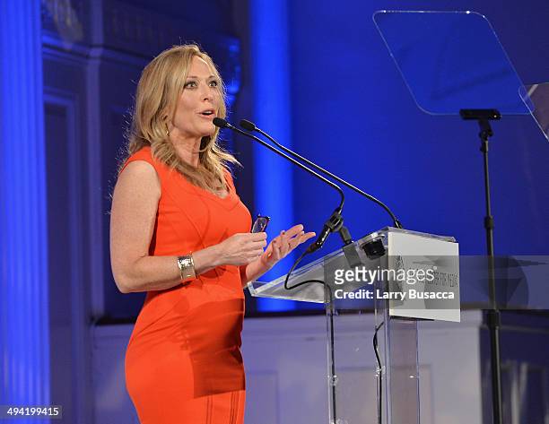 Anchor Linda Cohn speaks on stage at the Paley Prize Gala honoring ESPN's 35th anniversary presented by Roc Nation Sports on May 28, 2014 in New York...