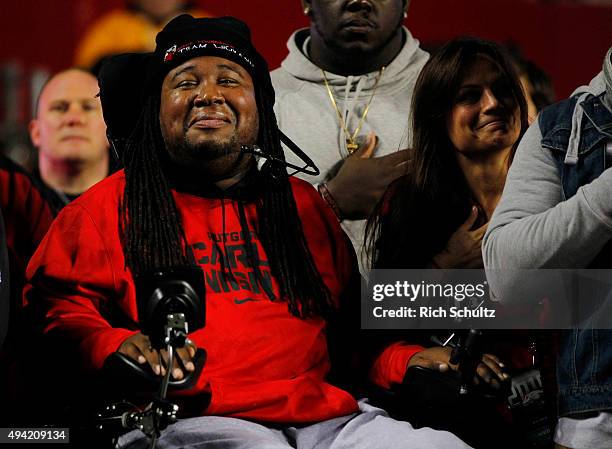Former Rutgers Scarlet Knights player Eric LeGrand looks on before a game between Rutgers and the Ohio State Buckeyes at High Point Solutions Stadium...