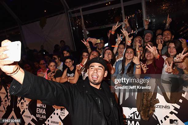 Afrojack takes a selfi with fans at the MTV EMA's 2015 at Mediolanum Forum on October 25, 2015 in Milan, Italy.