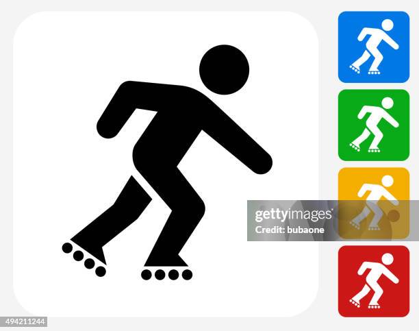roller blading icon flat graphic design - inline skater stock illustrations