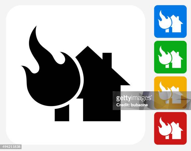 ilustraciones, imágenes clip art, dibujos animados e iconos de stock de icono casa diseño gráfico plana de incendios - disaster relief
