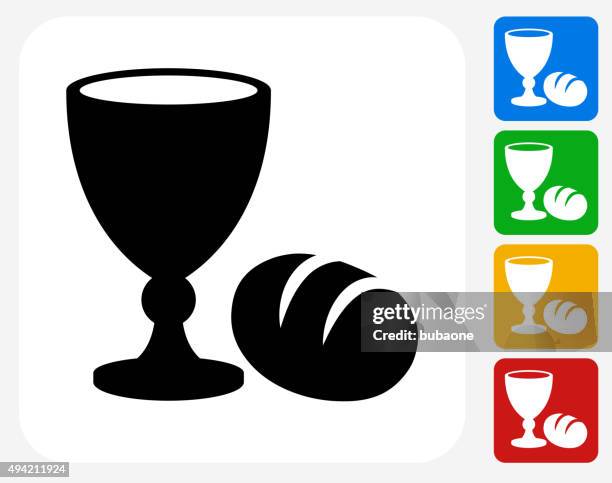 goblet und brot-symbol flache grafik design - kommunion stock-grafiken, -clipart, -cartoons und -symbole