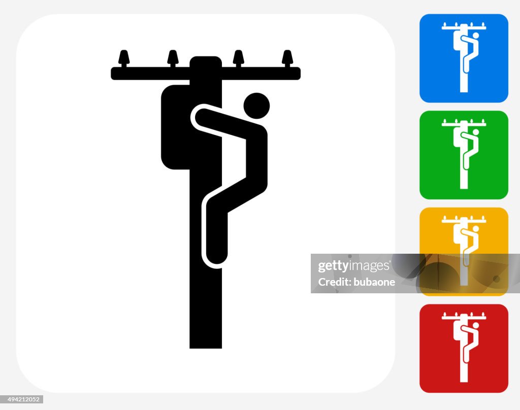 Electrician on Pole Icon Flat Graphic Design