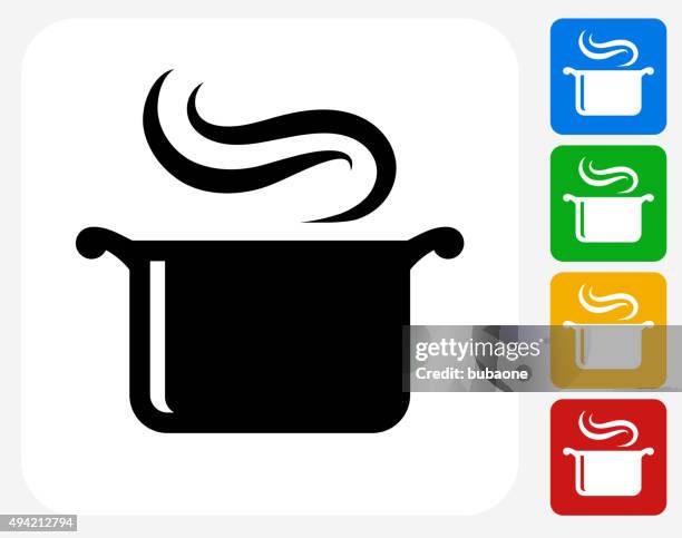 ilustraciones, imágenes clip art, dibujos animados e iconos de stock de olla de vapor de iconos planos de diseño gráfico - olla hirviendo