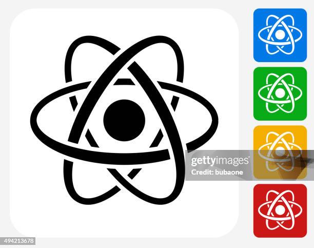 ilustraciones, imágenes clip art, dibujos animados e iconos de stock de atom iconos planos de diseño gráfico - señal de advertencia radioactiva