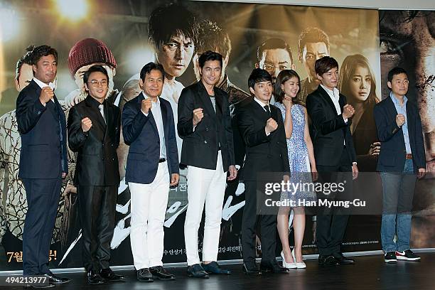 South Korean actors Ann Gil-Kang, Kim In-Kwon, Ahn Sung-Ki, Jung Woo-Sung, Lee Bum-Soo, Lee Si-Young, Choi Jin-Hyuk director Cho Bum-Gu attend "The...