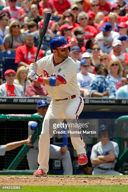 Wil Nieves of the Philadelphia Phillies during a game against the Los Angeles Dodgers at Citizens Bank Park on May 25, 2014 in Philadelphia,...