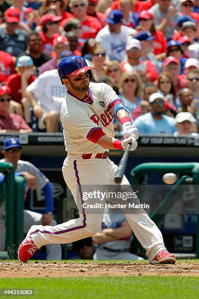 Wil Nieves of the Philadelphia Phillies during a game against the Los Angeles Dodgers at Citizens Bank Park on May 25, 2014 in Philadelphia,...