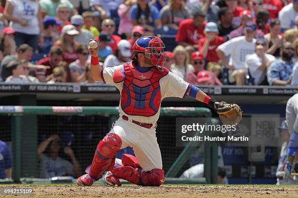 Wil Nieves of the Philadelphia Phillies during a game against the Los Angeles Dodgers at Citizens Bank Park on May 25, 2014 in Philadelphia,...