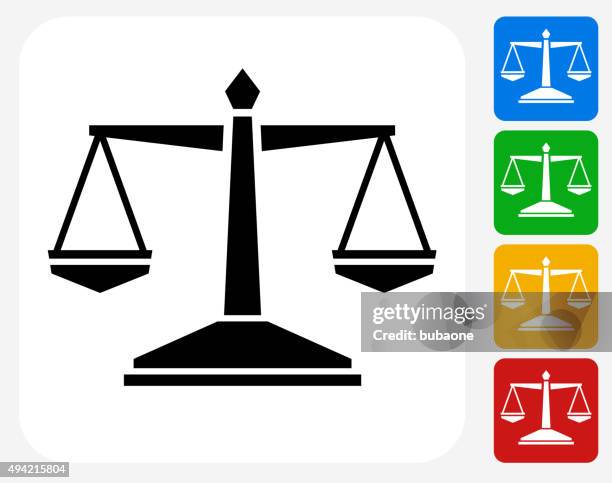 gerechtigkeit gleichgewicht-symbol flache grafik design - waage justitia freisteller stock-grafiken, -clipart, -cartoons und -symbole