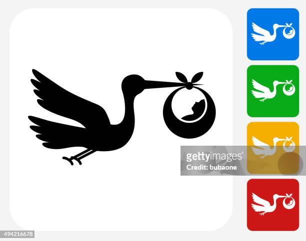 storch und neugeborene symbol flache grafik design - stork stock-grafiken, -clipart, -cartoons und -symbole
