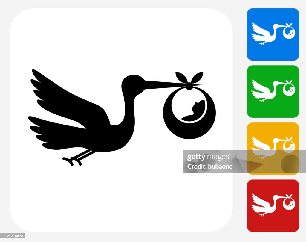 Stork and Newborn Icon Flat Graphic Design