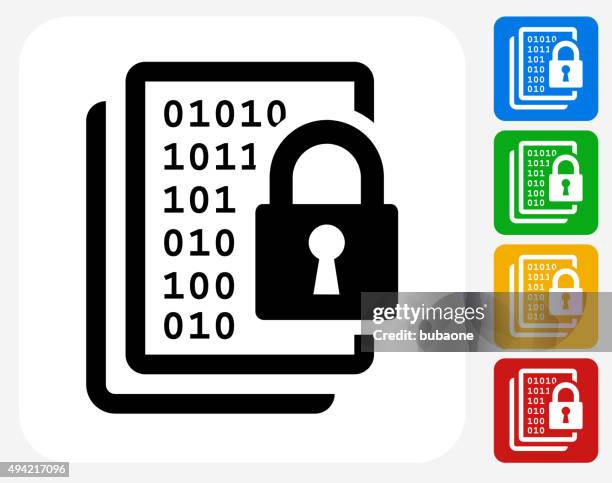 computer security icon flat graphic design - binary code white background stock illustrations