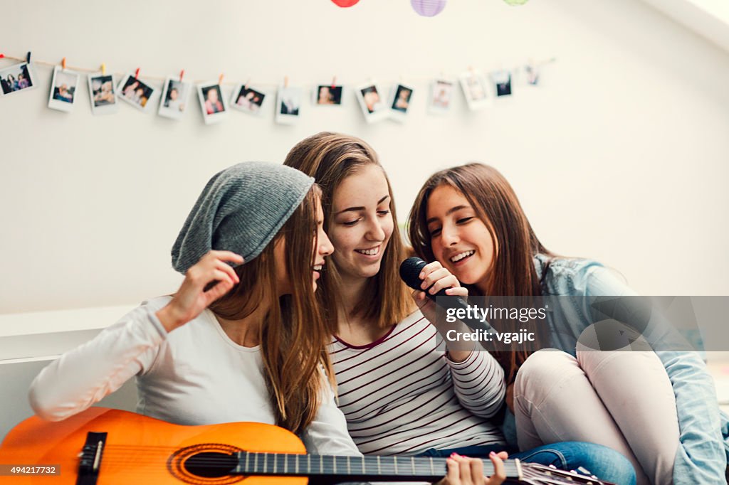 Teenage Girls Has Karaoke Party.