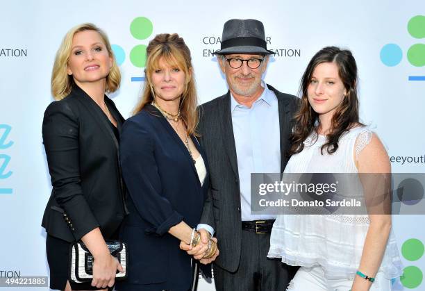 Actresses Jessica Capshaw, Kate Capshaw, Director Steven Spielberg and actress Sasha Spielberg attend the first annual Poetic Justice Fundraiser for...