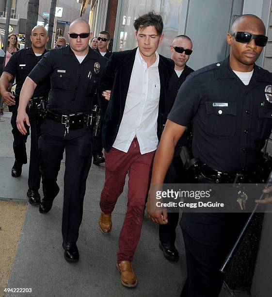 Ukrainian TV reporter Vitalii Sediuk arrested at the World Premiere Of Disney's "Maleficent" at the El Capitan Theatre on May 28, 2014 in Hollywood,...