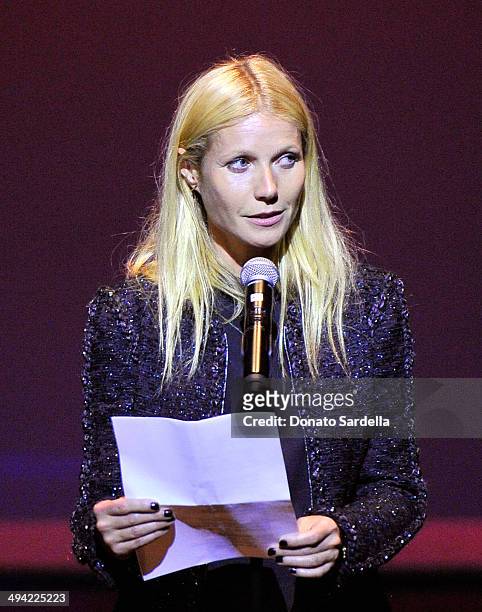 Actress Gwyneth Paltrow speaks onstage at the first annual Poetic Justice Fundraiser for the Coalition For Engaged Education at the Herb Alpert...