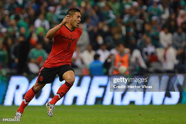 Marco Fabian of Mexico celebrates the third scored goal of his team during a FIFA friendly match between Mexico and Israel ahead the beginning of the...